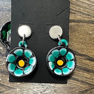 MEXICANA Black and Teal Floral Earrings